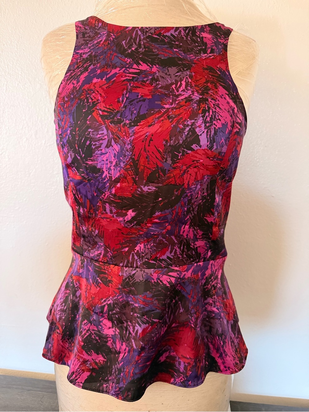 Express Red Purple Pink Abstract Peplum Tank Top